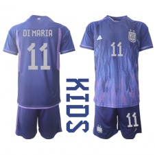 Argentina Angel Di Maria #11 Bortaställ Barn VM 2022 Korta ärmar (+ Korta byxor)